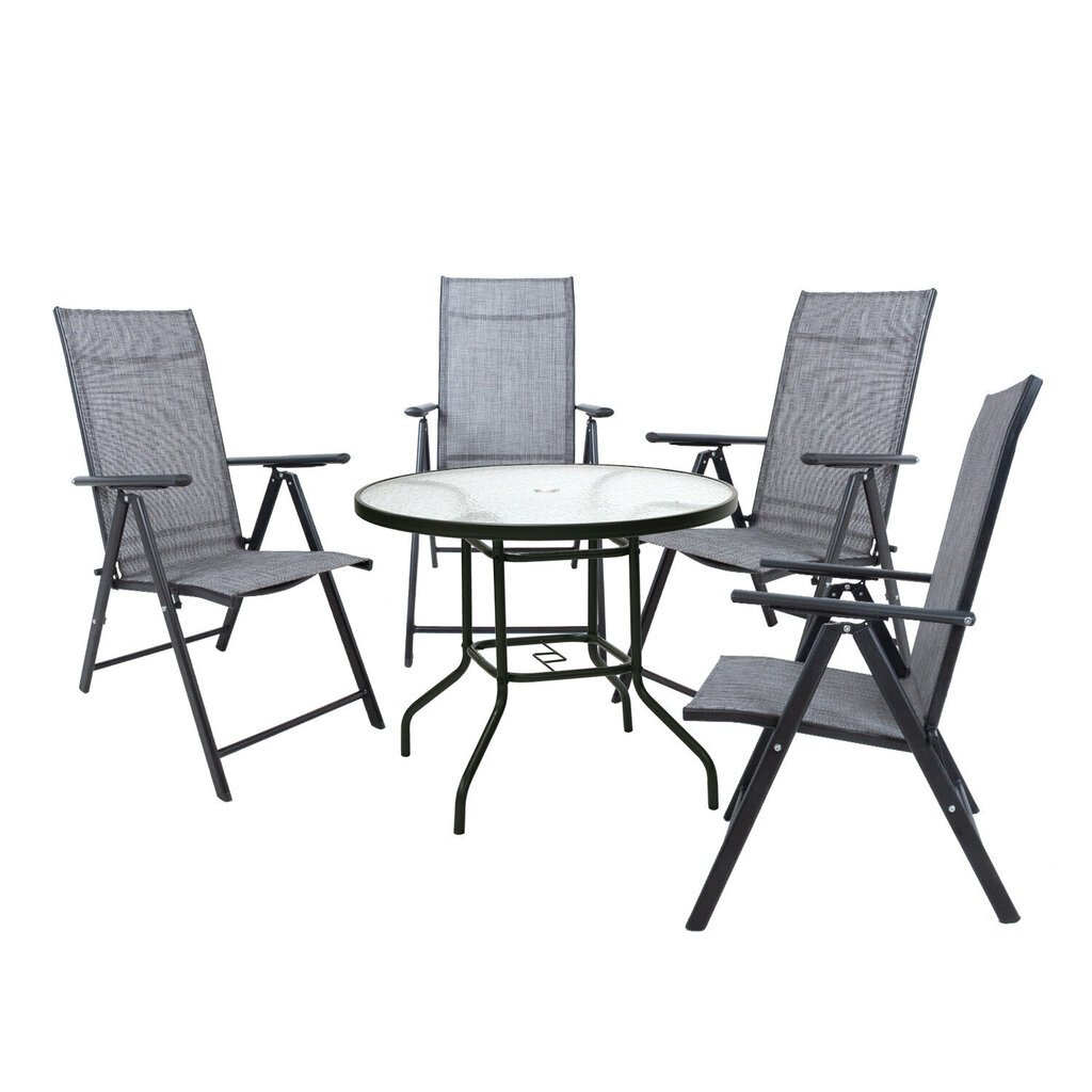 Aiamööbli komplekt DUBLIN laud ja 4 kokkupandavat tooli, hall цена и информация | Välimööbli komplektid | hansapost.ee