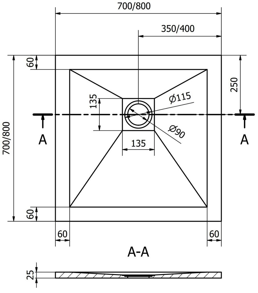 Ruudukujuline dušialus Mexen Stone+ sifooniga, Black, 70/80/90/100 cm цена и информация | Dušialused | hansapost.ee