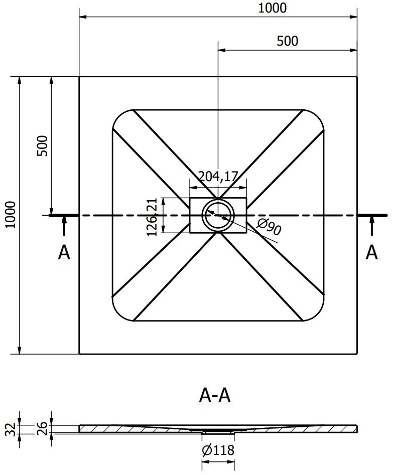 Ruudukujuline dušialus Mexen Hugo SMC sifooniga, White+Inox, 100x100 cm hind ja info | Dušialused | hansapost.ee