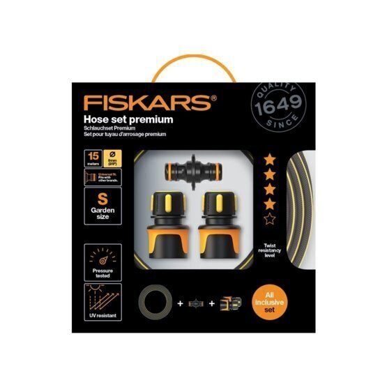 Kastmisvoolikute komplekt Fiskars Premium, 9 mm, 15 m hind ja info | Niisutussüsteemid, kastmisvoolikud ja kastekannud | hansapost.ee