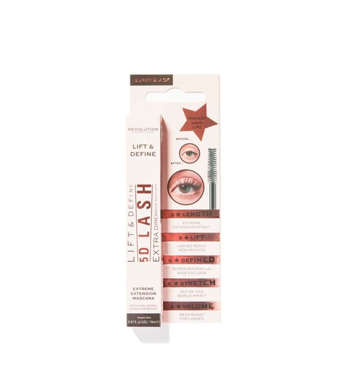 Makeup Revolution 5D Lash Extra Dimension Mascara - Volume and lengthening mascara 14 ml Super Black #000000 hind ja info | Lauvärvid, ripsmetušid ja silmapliiatsid | hansapost.ee