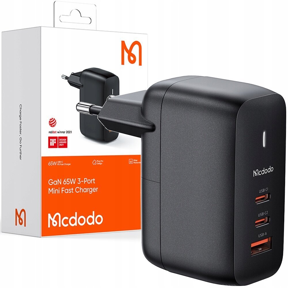 Sülearvuti, mobiiltelefoni laadija, Mcdodo GaN 3.0 Kiirlaadimine, USB-C PD USB-A 65W CH-0291 цена и информация | Auto akulaadijad | hansapost.ee