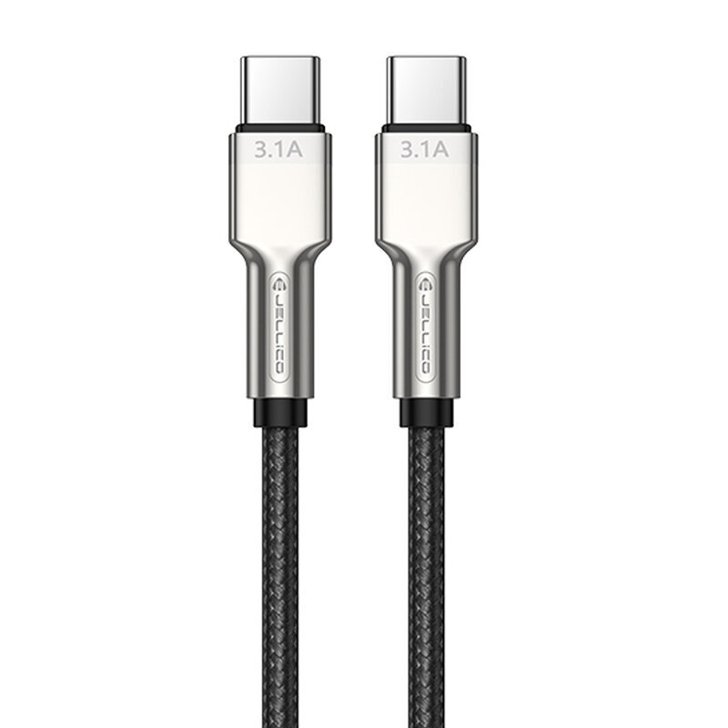 Jellico B8 nailonist põimitud tsingisulamist pistik USB-C-USB-C andmeside ja PD kiire 66 W laadija kaabel, 1 m, must hind ja info | Juhtmed ja kaablid | hansapost.ee