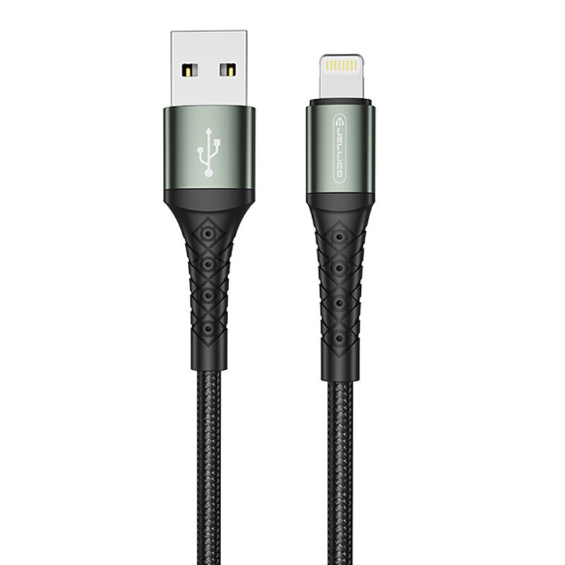 Jellico B12 nailonist punutud iPhone & iPad Lightning USB-andmeside ja kiire 3.1A laadija kaabel, 2 m, must цена и информация | Juhtmed ja kaablid | hansapost.ee