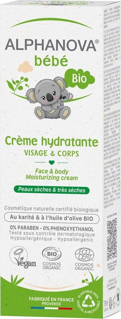 Niisutav kreem beebidele Alphanova Baby Organic, 75 ml hind ja info | Laste ja ema kosmeetika | hansapost.ee