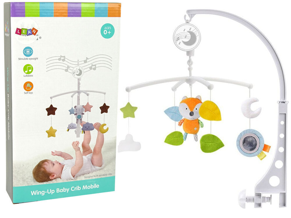 Lean toys Mobiilne võrevoodi karussell beebidele Plüüsist rebane hind ja info | Beebide mänguasjad | hansapost.ee