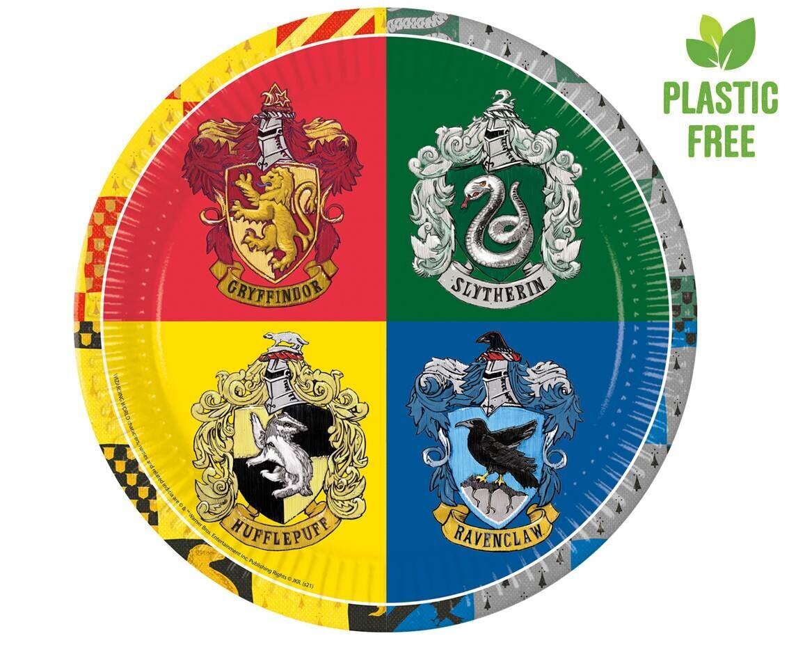 Ühekordsed papptaldrikud 23 cm, 8 tk "Harry Potter Hogwarts Houses" 93451 цена и информация | Ühekordsed nõud ja söögiriistad | hansapost.ee