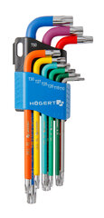 Набор Г- образных удлиненных ключей TORX с цветной маркировкой, Т10- Т50, 9 шт. HOEGERT цена и информация | Механические инструменты | hansapost.ee