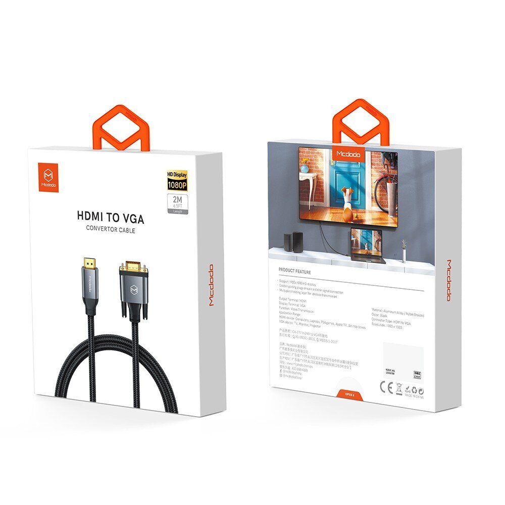 Mcdodo HDMI-VGA kahesuunaline must 2m kaabel CA-7770 цена и информация | Lisatarvikud videokaameratele | hansapost.ee