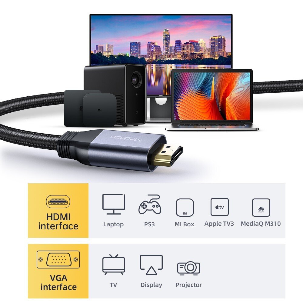 Mcdodo HDMI-VGA kahesuunaline must 2m kaabel CA-7770 цена и информация | Lisatarvikud videokaameratele | hansapost.ee