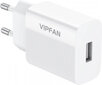 Vipfan E01 network charger, 1x USB, 2.4A + Lightning cable (white) цена и информация | Laadijad mobiiltelefonidele | hansapost.ee