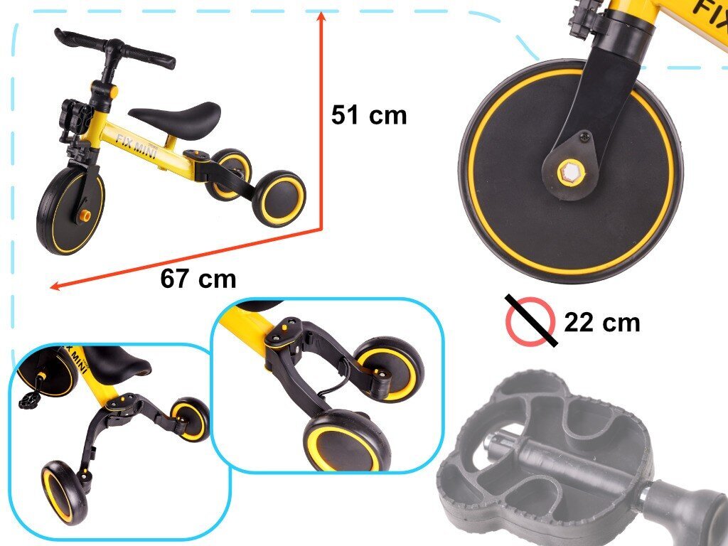 Krossi trikiratas Trike Fix Mini 3in1 pedaalidega, kollane hind ja info | Kolmerattalised jalgrattad lastele | hansapost.ee