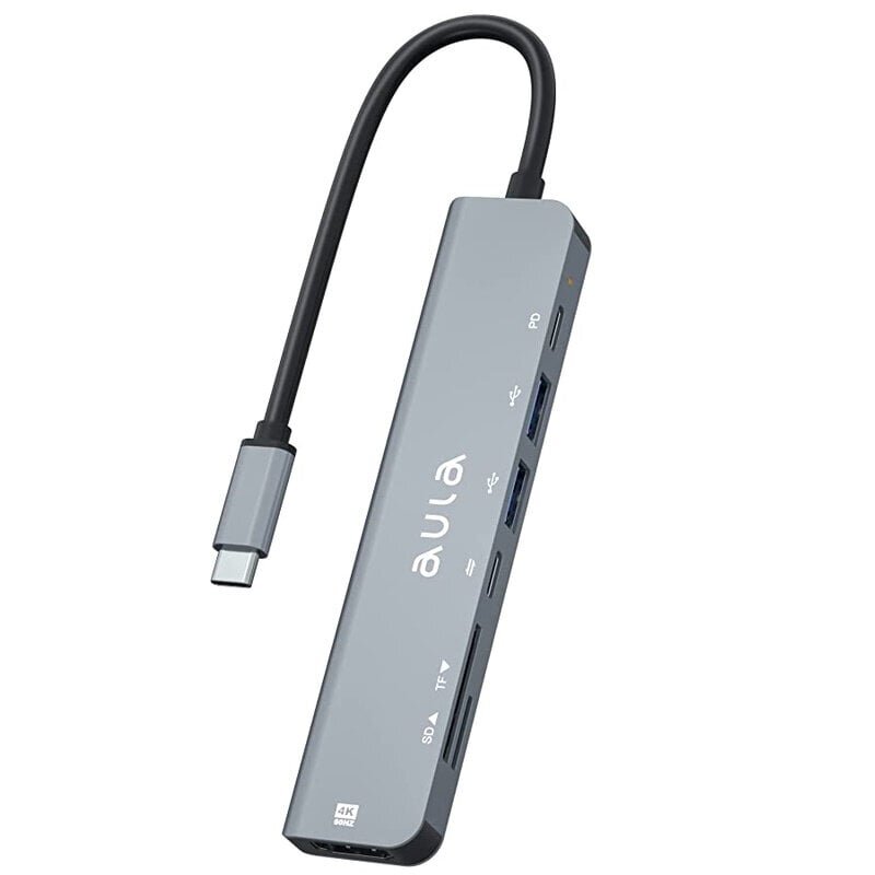 7in1 jaotur USB-C kuni Hdmi 4K 60Hz / SD / PD laadimine / USB-C / Micro SD / 2x USB Aula UC-902, must hind ja info | USB adapterid ja jagajad | hansapost.ee