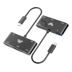 Aula OT-9573S 5in1 jaotur USB-C kuni Hdmi 4K 30Hz / VGA monitor / USB 3.0 / heli 3,5 mm / PD laadimine hind ja info | USB adapterid ja jagajad | hansapost.ee