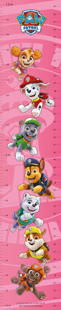 Kõrgusmõõtur / seinakaunistus Paw Patrol, roosa hind ja info | Seinakleebised | hansapost.ee