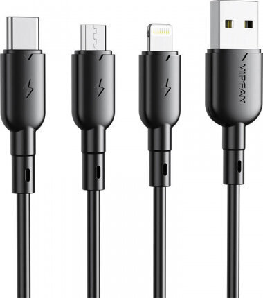 Vipfan USB to USB-C cable Colorful X11, 3A, 1m (black) hind ja info | Juhtmed ja kaablid | hansapost.ee