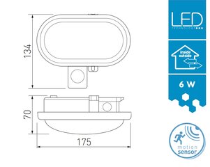 GTV LED-lamp DELTA, 6W, IP54, 4000 K, LD-DELOW6WC-NB hind ja info | Seinavalgustid | hansapost.ee