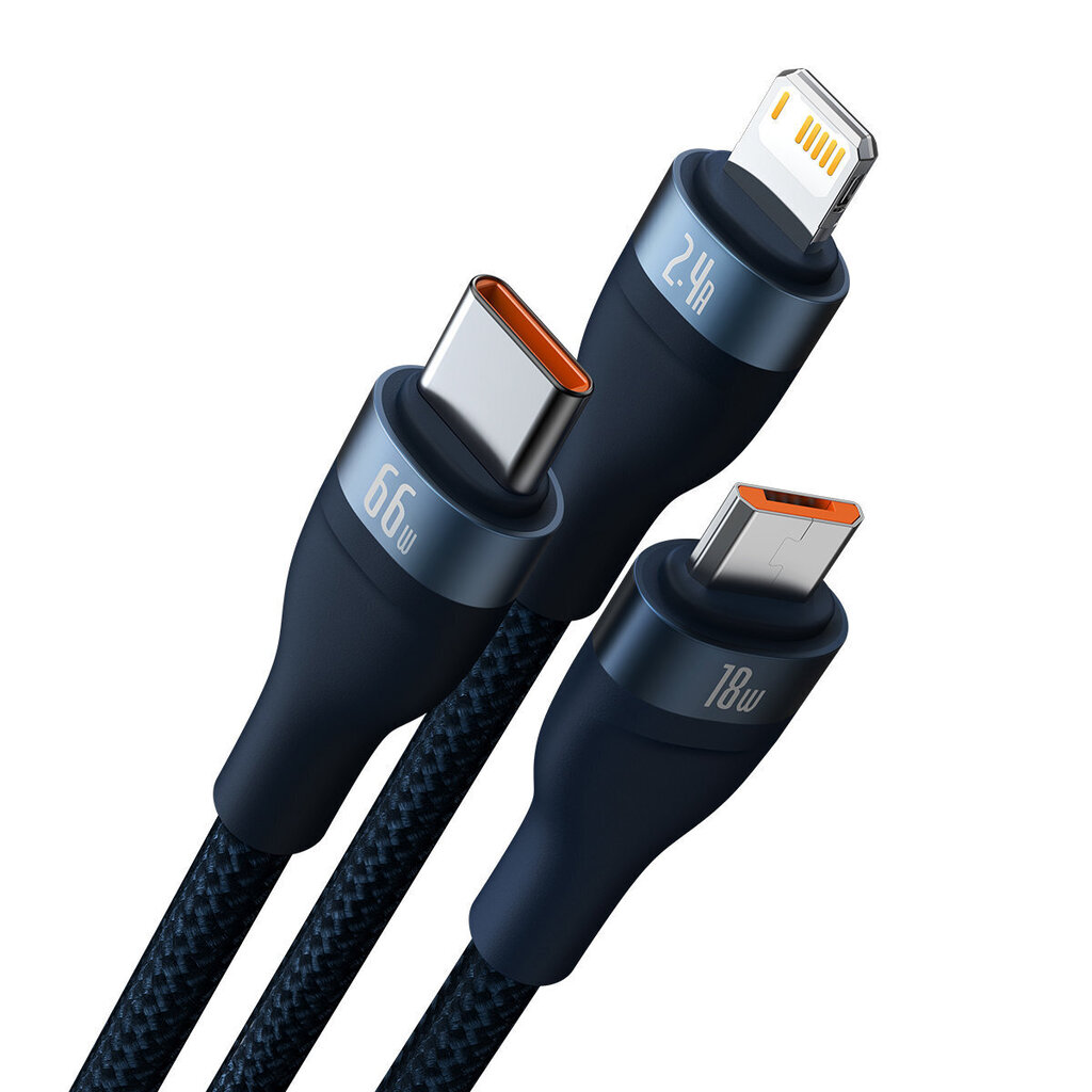 Baseus Flash Series Ⅱ 3in1 USB-A to USB-C / Micro-USB / Lightning 66W 480Mb/s, 1.2m hind ja info | Mobiiltelefonide kaablid | hansapost.ee