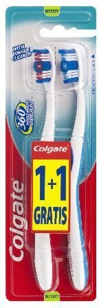 Keskmise kõvadusega hambahari Colgate 360, 2 tk. цена и информация | Hambaharjad, hampapastad ja suuloputusvedelikud | hansapost.ee