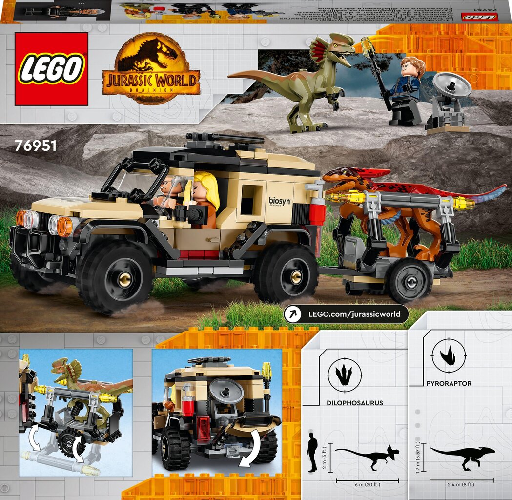 LEGO 76951 Jurassic World Pyroraptor & Dilophosaurus Transport hind ja info | Klotsid ja konstruktorid | hansapost.ee