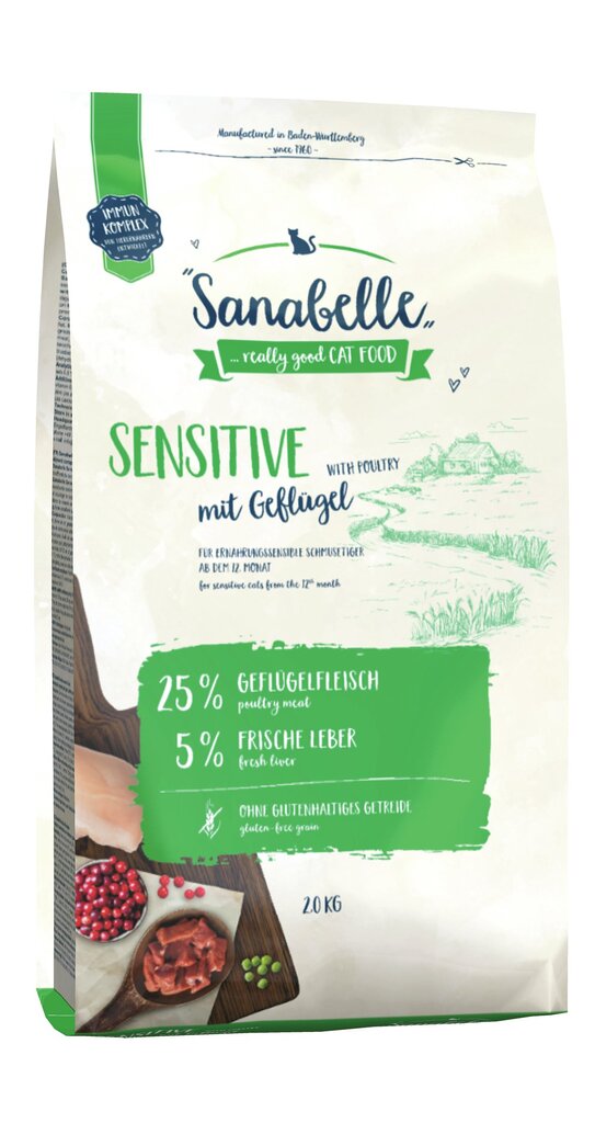 Sanabelle kassitoit toakassidele Sensitive Poultry, 2 kg цена и информация | Kassi kuivtoit ja kassikrõbinad | hansapost.ee