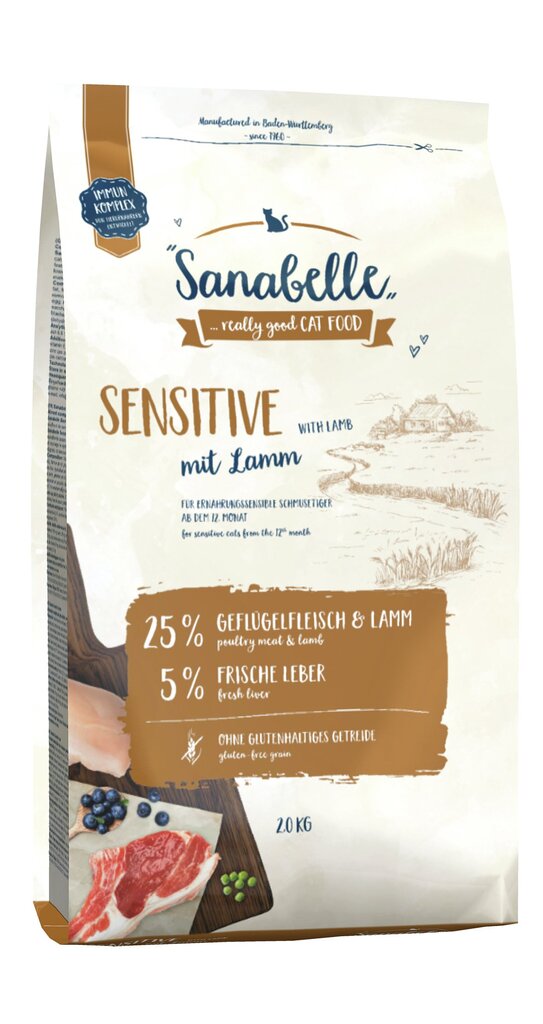Sanabelle kassitoit tundliku seedimisega toakassidele Sensitive Lamb, 2 kg hind ja info | Kassi kuivtoit ja kassikrõbinad | hansapost.ee