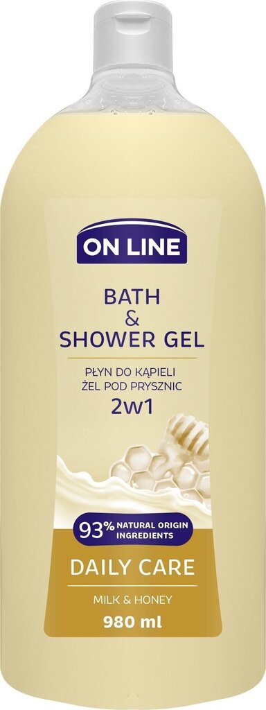 Kreemjas dušigeel ja vannivaht On Line 2in1 Daily care Milk&Honey, 980 ml цена и информация | Dušigeelid, õlid | hansapost.ee