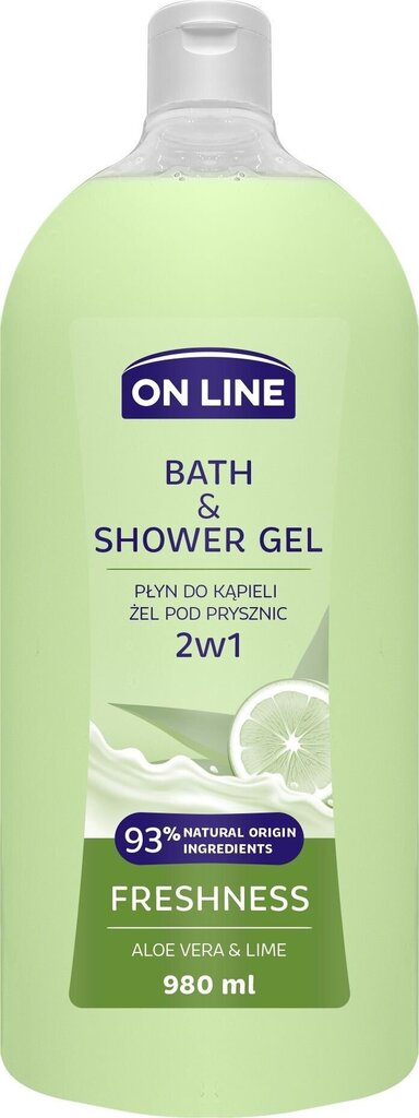 Kreemjas dušigeel ja vannivaht On Line 2in1 Daily care AloeVera&Lime, 980 ml цена и информация | Dušigeelid, õlid | hansapost.ee