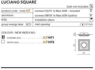 Sisseehitatud valgusti Azzardo Luciano Square White hind ja info | Süvistatavad LED valgustid | hansapost.ee