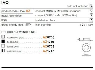 Azzardo встраиваемый светильник AZ1716 Ivo цена и информация | Монтируемые светильники, светодиодные панели | hansapost.ee