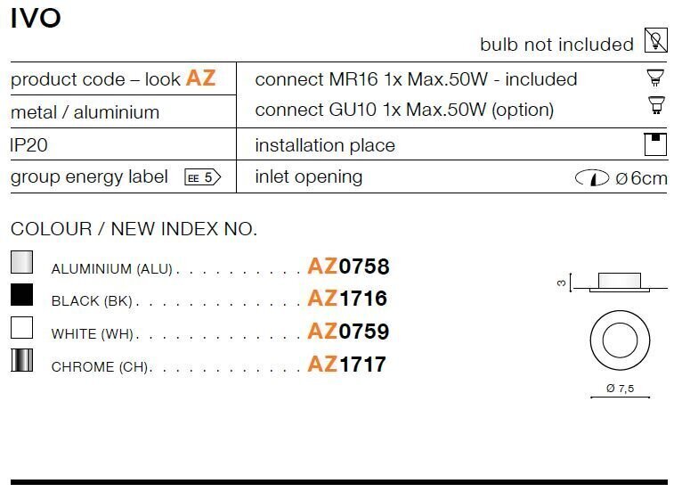 Süvistatav valgusti Azzardo AZ1716 Ivo hind ja info | Süvistatavad LED valgustid | hansapost.ee