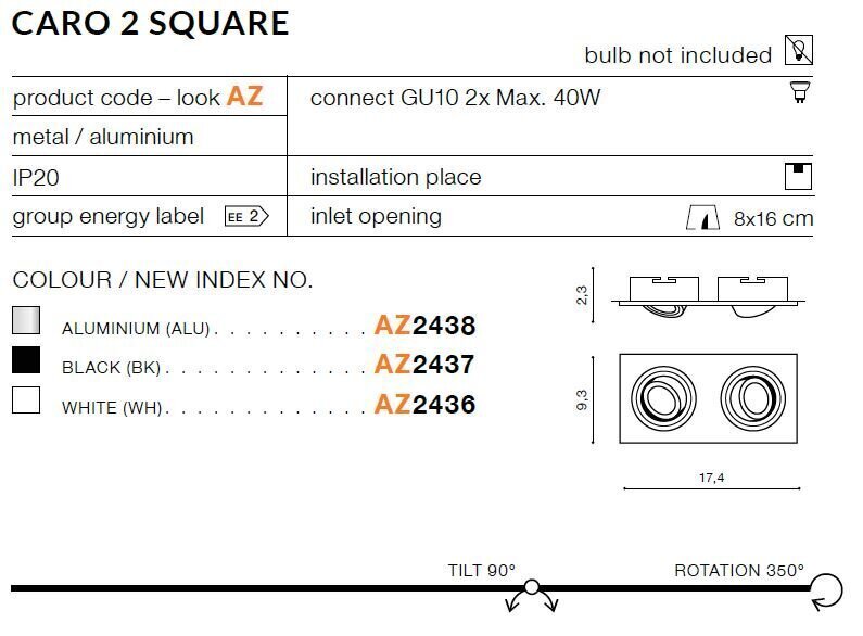 Sisseehitatud valgusti Azzardo Caro 2 Square AZ2438 hind ja info | Süvistatavad LED valgustid | hansapost.ee
