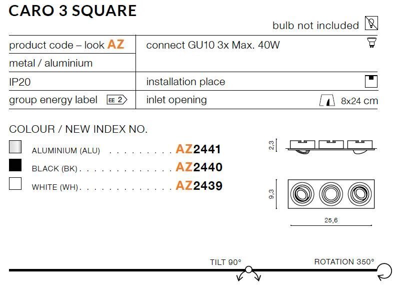 Sisseehitatud valgusti Azzardo Caro 3 Square AZ2440 цена и информация | Süvistatavad LED valgustid | hansapost.ee