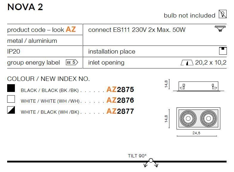 Sisseehitatud valgusti Azzardo Nova 2 Black hind ja info | Süvistatavad LED valgustid | hansapost.ee