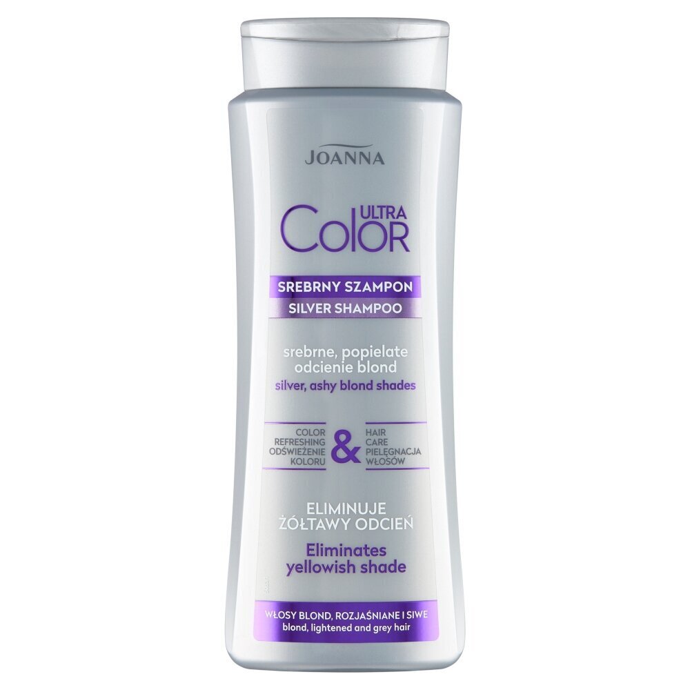 Šampoon heledatele, pleegitatud ja hallidele juustele, eemaldab kollaka varjundi Joanna Ultra Color Silver Shampoo For Blond Lightened & Grey Hair, 400ml цена и информация | Šampoonid | hansapost.ee