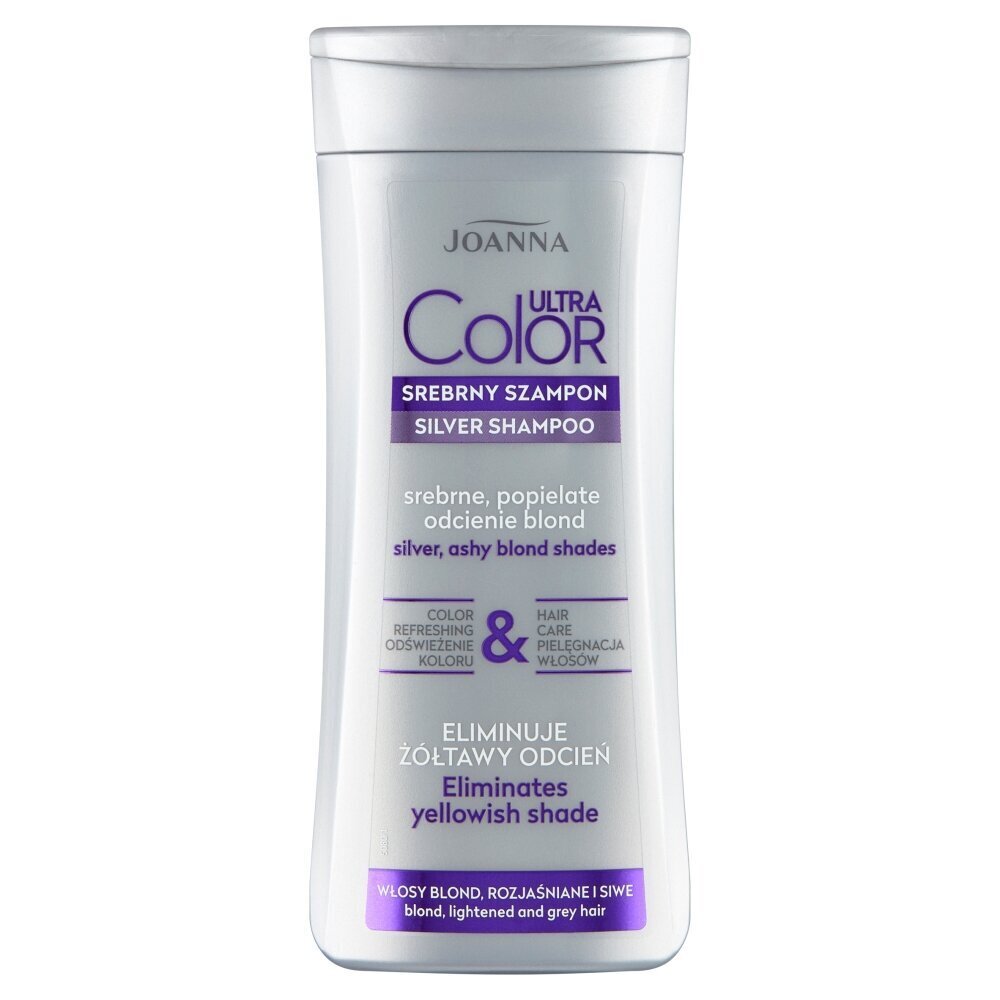 Šampoon heledatele, pleegitatud ja hallidele juustele, eemaldab kollaka varjundi Joanna Ultra Color Silver Shampoo For Blond Lightened and Grey Hair, 200ml цена и информация | Šampoonid | hansapost.ee