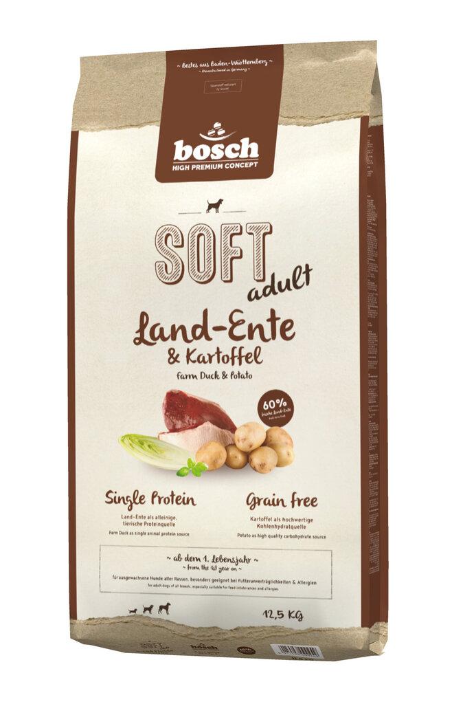 Bosch HPC Soft+ Farm Duck pardilihaga koeratoit 12,5kg hind ja info | Koerte kuivtoit ja krõbinad | hansapost.ee