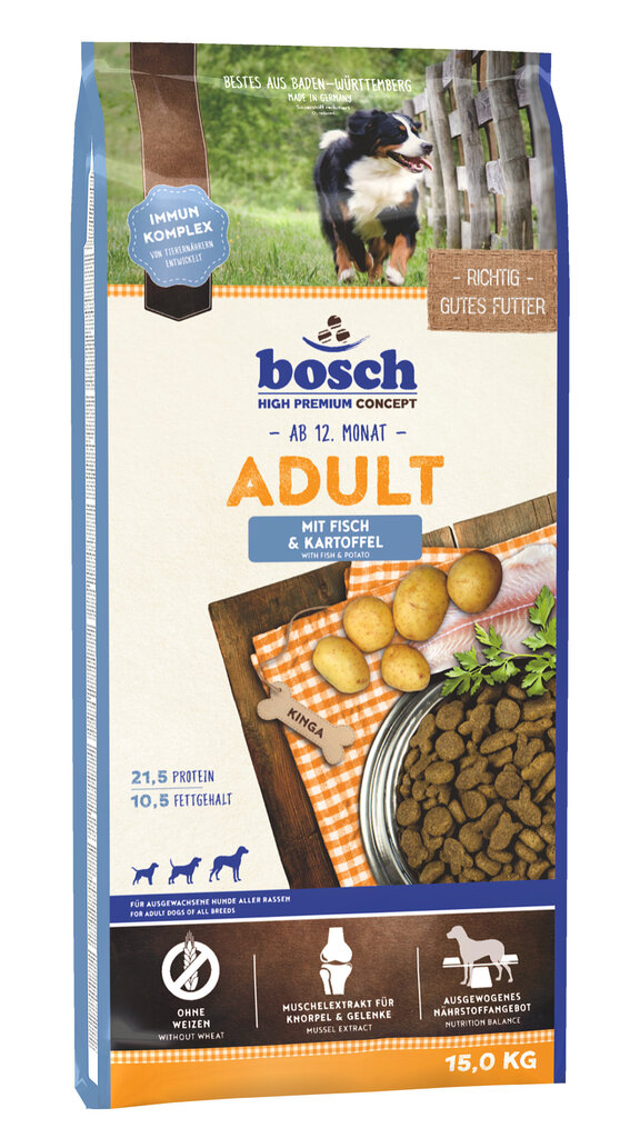Koeratoit Bosch Adult Fish & Potato, 15kg цена и информация | Koerte kuivtoit ja krõbinad | hansapost.ee