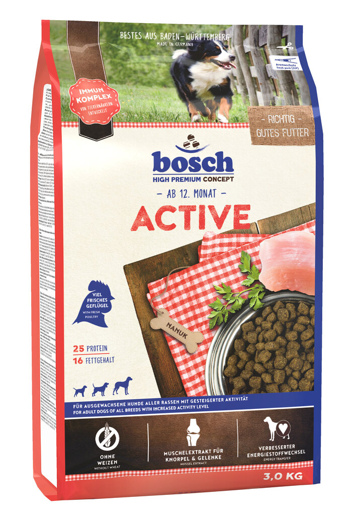 Bosch Petfood Active (High Premium) 3kg цена и информация | Koerte kuivtoit ja krõbinad | hansapost.ee