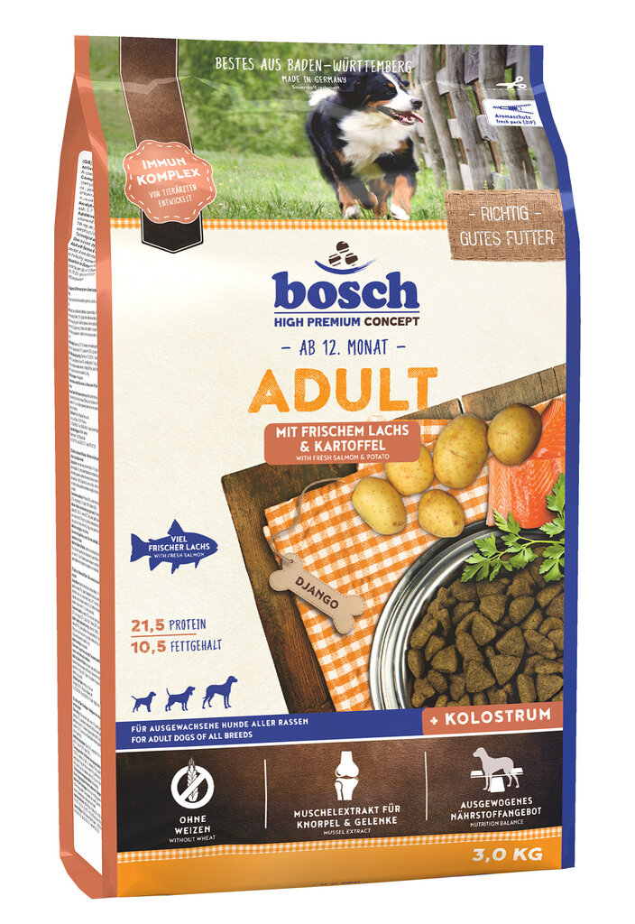 Bosch Petfood Adult Salmon & Potato (High Premium) 3kg цена и информация | Koerte kuivtoit ja krõbinad | hansapost.ee