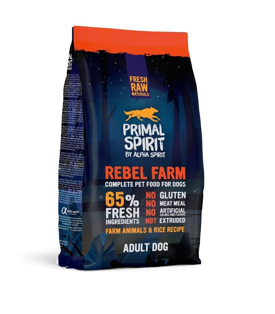 Primal Spirit märgtoit täiskasvanud koertele Rebel Farm 1kg цена и информация | Koerte kuivtoit ja krõbinad | hansapost.ee