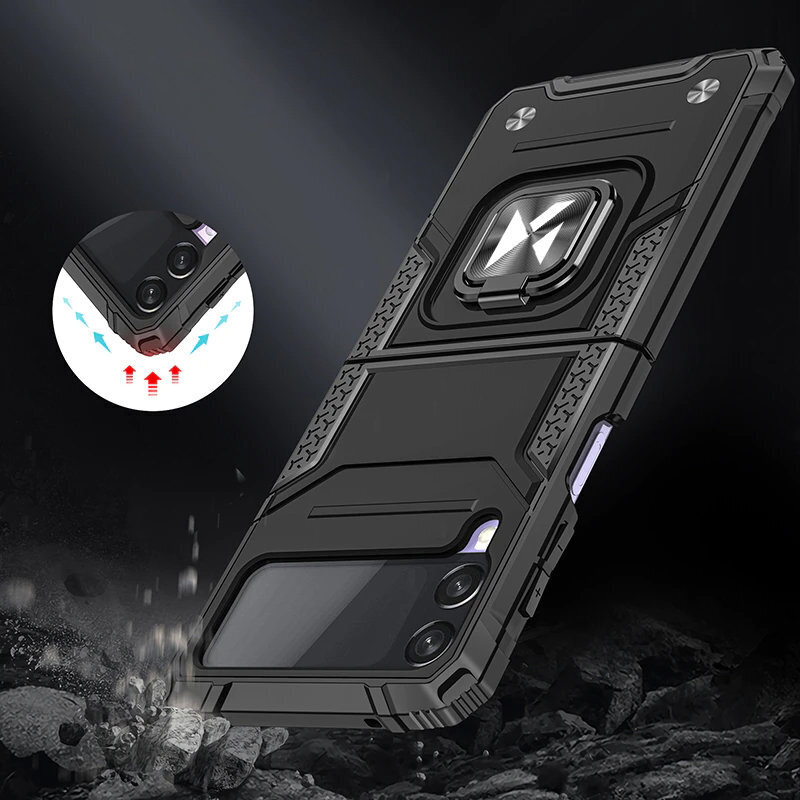 Wozinsky Ring Armor tough hybrid case cover + magnetic holder for Samsung Galaxy Z Flip 3 black цена и информация | Telefonide kaitsekaaned ja -ümbrised | hansapost.ee