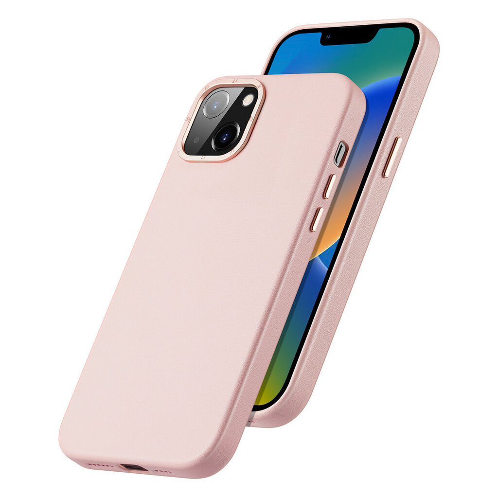 Telefoniümbris Dux Ducis Grit Leather Case for iPhone 14 Plus Elegant Faux Leather Cover (MagSafe Compatible), roosa цена и информация | Telefonide kaitsekaaned ja -ümbrised | hansapost.ee