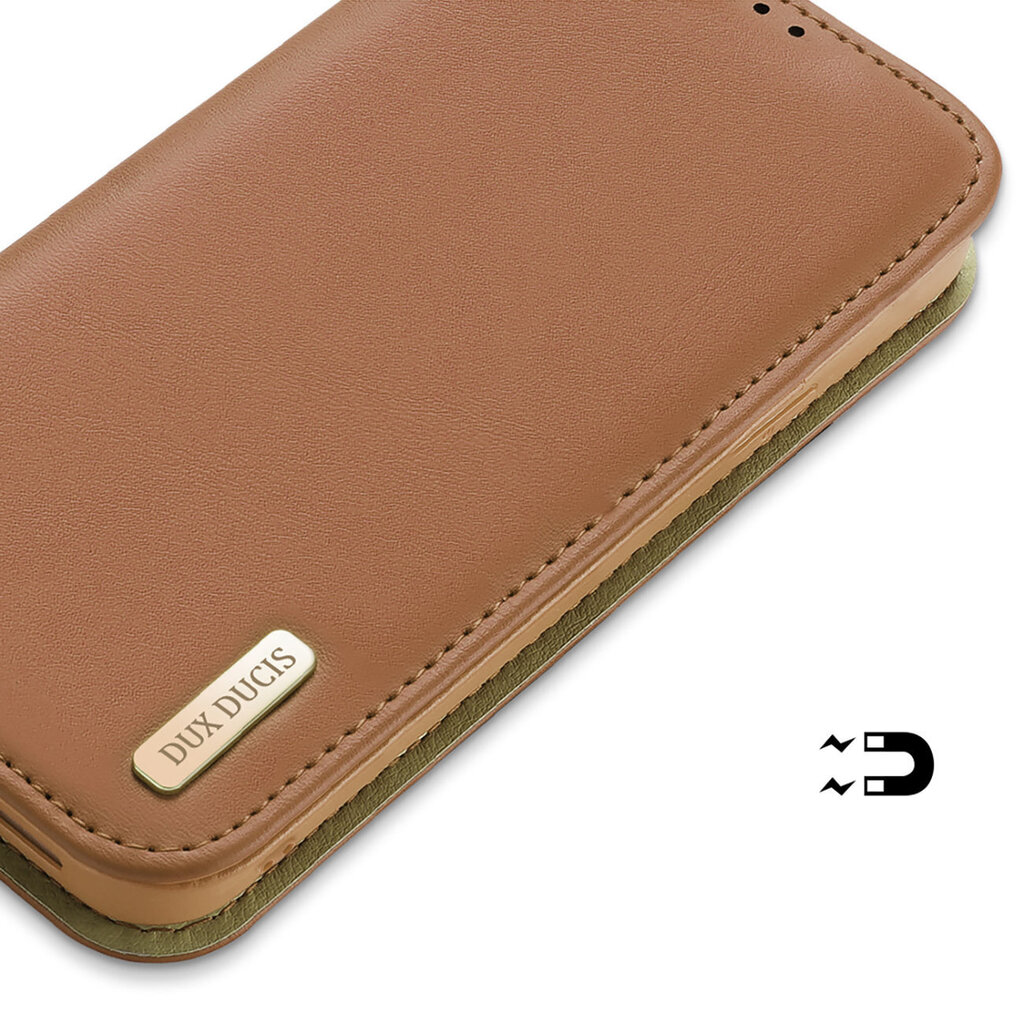 Telefoniümbris Dux Ducis Hivo Leather Flip Cover Genuine Leather Wallet for Cards and Documents iPhone 14, pruun hind ja info | Telefonide kaitsekaaned ja -ümbrised | hansapost.ee