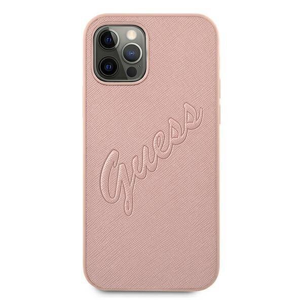 Telefoniümbris Guess iPhone 12 Pro Max 6,7" różowy/pink hardcase Saffiano Vintage Script, roosa цена и информация | Telefonide kaitsekaaned ja -ümbrised | hansapost.ee