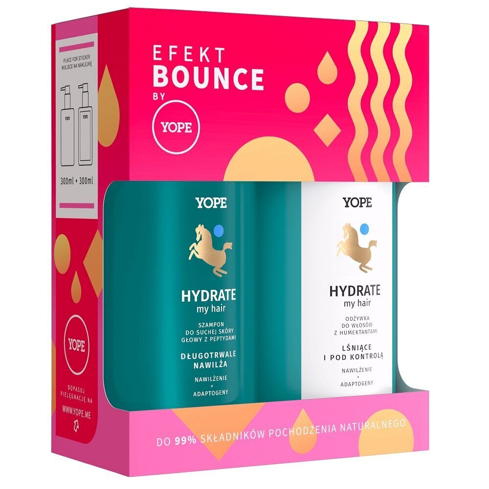 Komplekt Yope: Bounce Hydrate Effect šampoon kuivale peanahale peptiididega, 300 ml + juuksepalsam niiskust säilitavate ainetega, 300 ml hind ja info | Šampoonid | hansapost.ee
