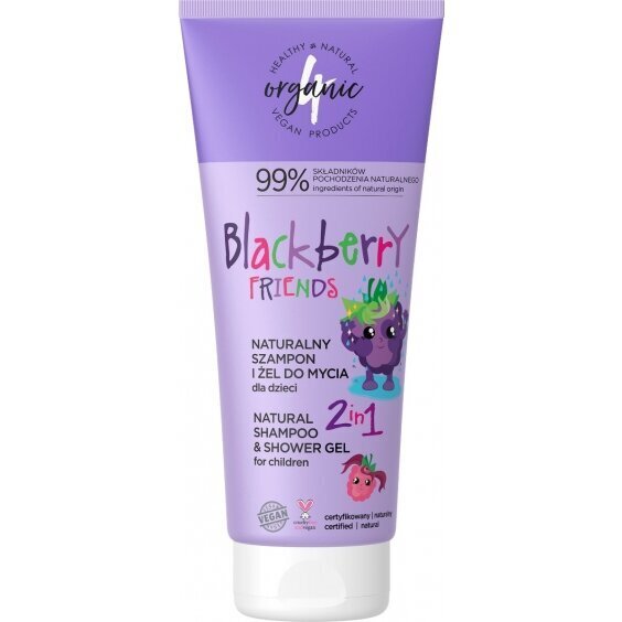 Šampoon ja pesugeel lastele 2in1 Blackberry Friends 4organic, 200ml цена и информация | Laste ja ema kosmeetika | hansapost.ee