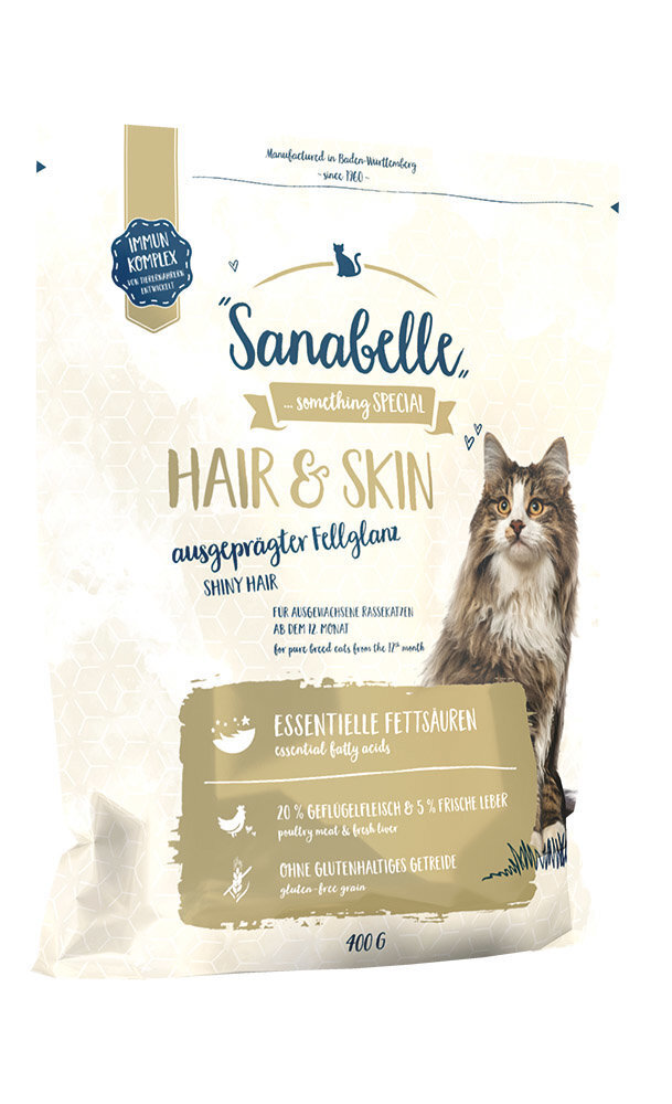 Kuivtoit tõukassidele Sanabelle Hair & Skin, 400 g цена и информация | Kassi kuivtoit ja kassikrõbinad | hansapost.ee