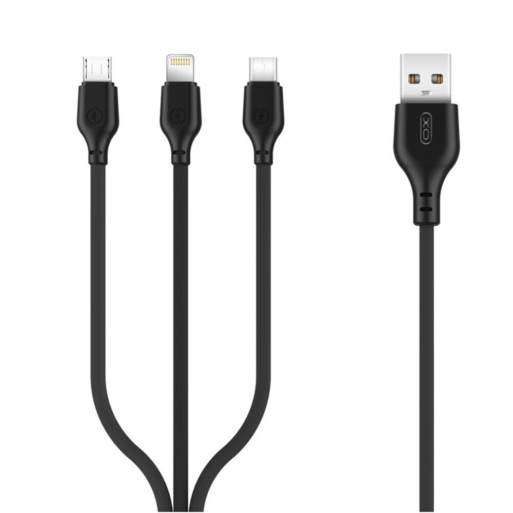 XO cable NB103 3in1 USB - Lightning + USB-C + microUSB 1,0 m 2,1A black hind ja info | Mobiiltelefonide kaablid | hansapost.ee