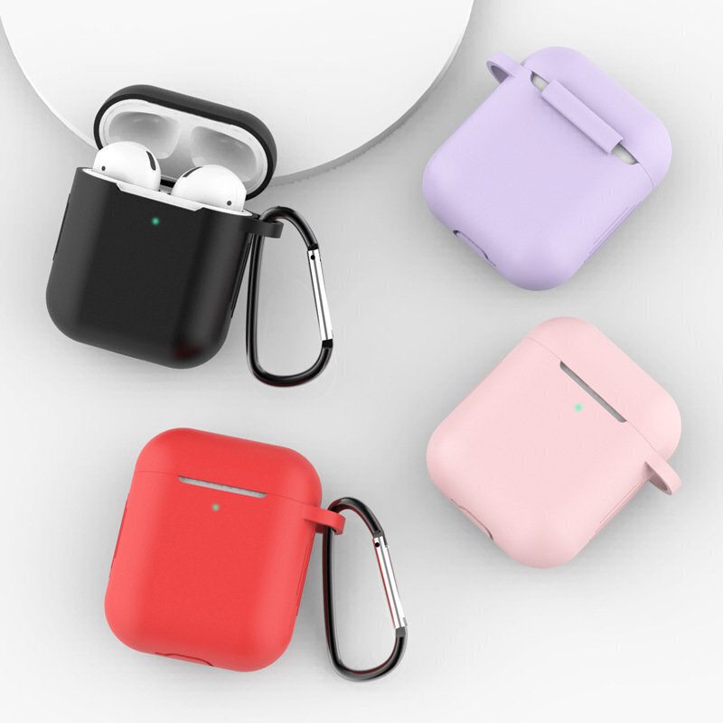 Case for AirPods 2 / AirPods 1 silicone soft case for headphones + keychain carabiner pendant pink (case D) (Pink) цена и информация | Kõrvaklappide tarvikud | hansapost.ee